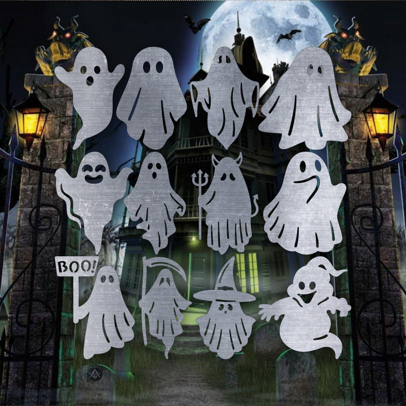 Metal Halloween ghost decor, steel spooky yard sign