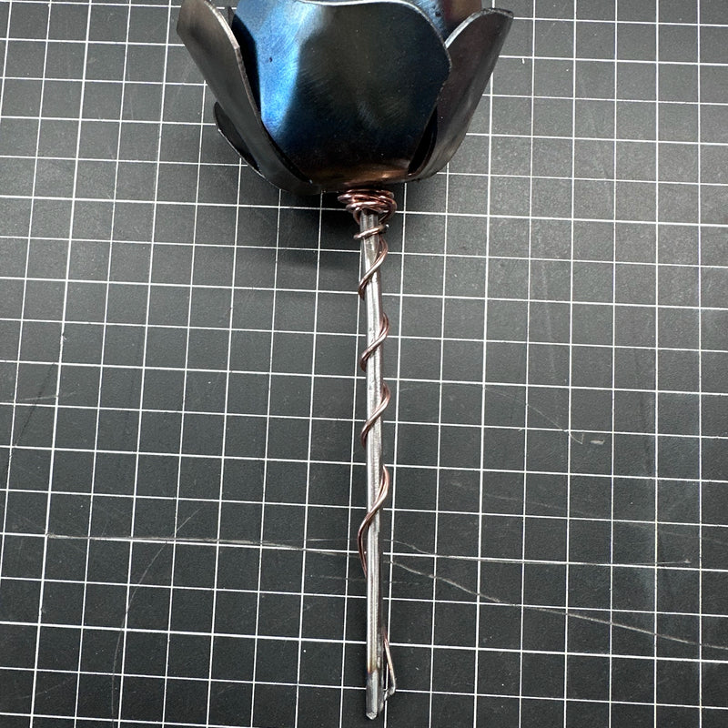 Handmade metal rose sculpture, pre-built steel flower decor