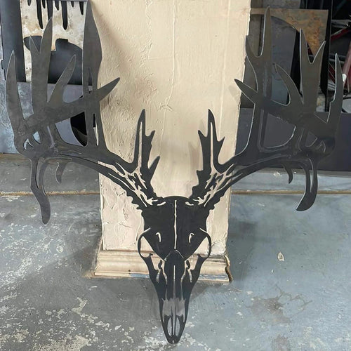 Deer skull metal wall art, steel rustic decor silhouette