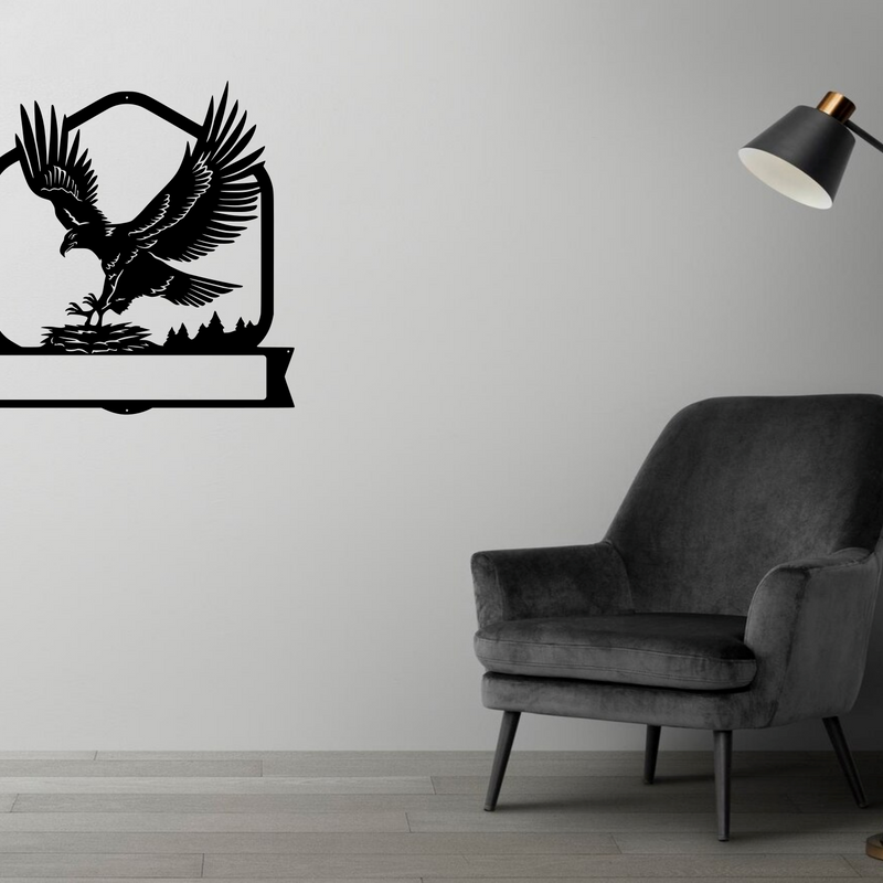 Eagle nest monogram metal sign, steel wildlife wall art