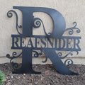 Monogram split regal metal wall art, custom steel initial sign
