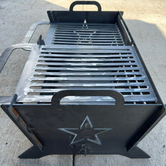 Collapsible fire pit folded flat for storage and transport