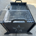 Collapsible fire pit folded flat for storage and transport