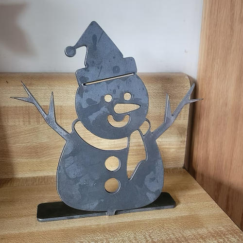 Metal snowman tabletop decor, small steel winter figurine