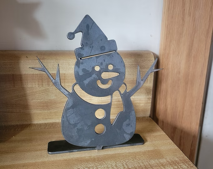 Metal snowman tabletop decor, small steel winter figurine