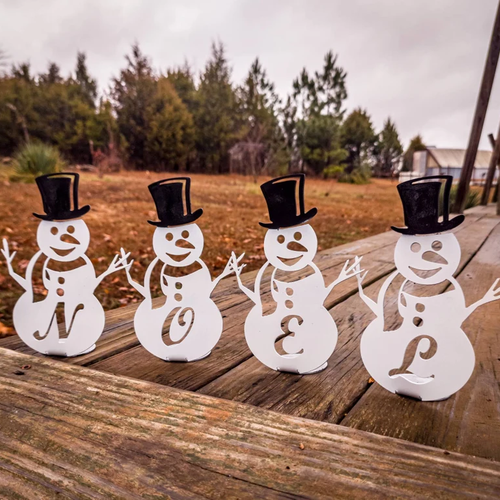Snowman monogram metal sign, personalized steel winter decor